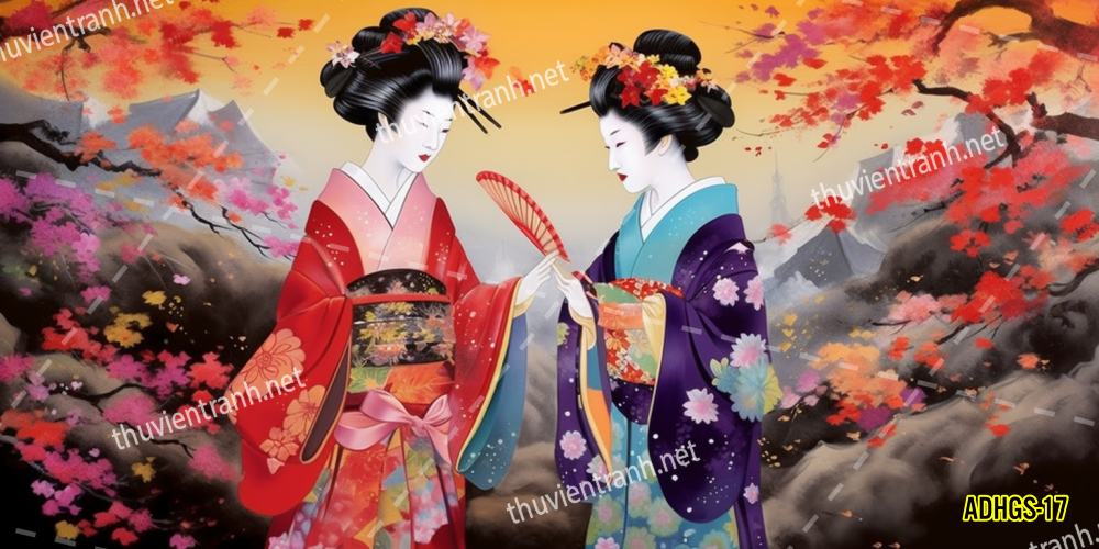 Tranh dán tường hoa cô gái Geisha Nhật Bản-ADHGS-17 - Tranh tường chất lượng cao